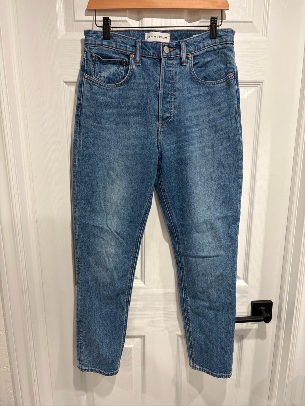 Denim Forum The Yoko High Rise Slim 28L Blue Straight Jeans 30 5 Button Fly